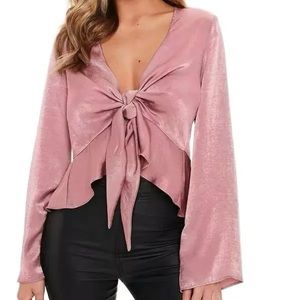 Missguided Pink Blush Front Tie Flowy Peplum Blouse Going Out Top